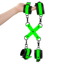 (BO) Hand & Ankle Cuffs with Hogtie - GitD - Neon Green/Black